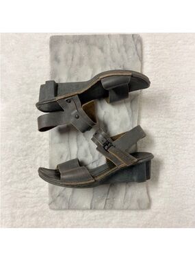 Trippen Wedge Heels Size 7.5 Taupe Low Wedge Ankle Strap Leather Block Heel